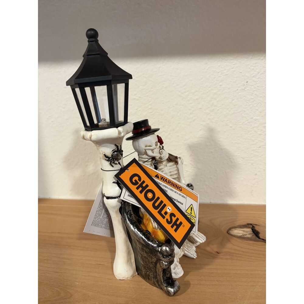 NWT Ghoul-ish Skeleton Couple LED Halloween Bench Decor Gothic Romance